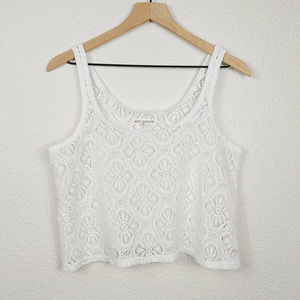 Aeropostale Cropped Crochet Lace Sheer Tank Top White Women's Medium Pre-Owned